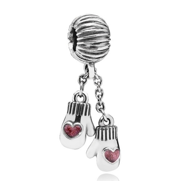 Pandora Winter Mittens Pink Enamel Heart Rare Retired Bead Dangle Charm - Picture 1 of 7
